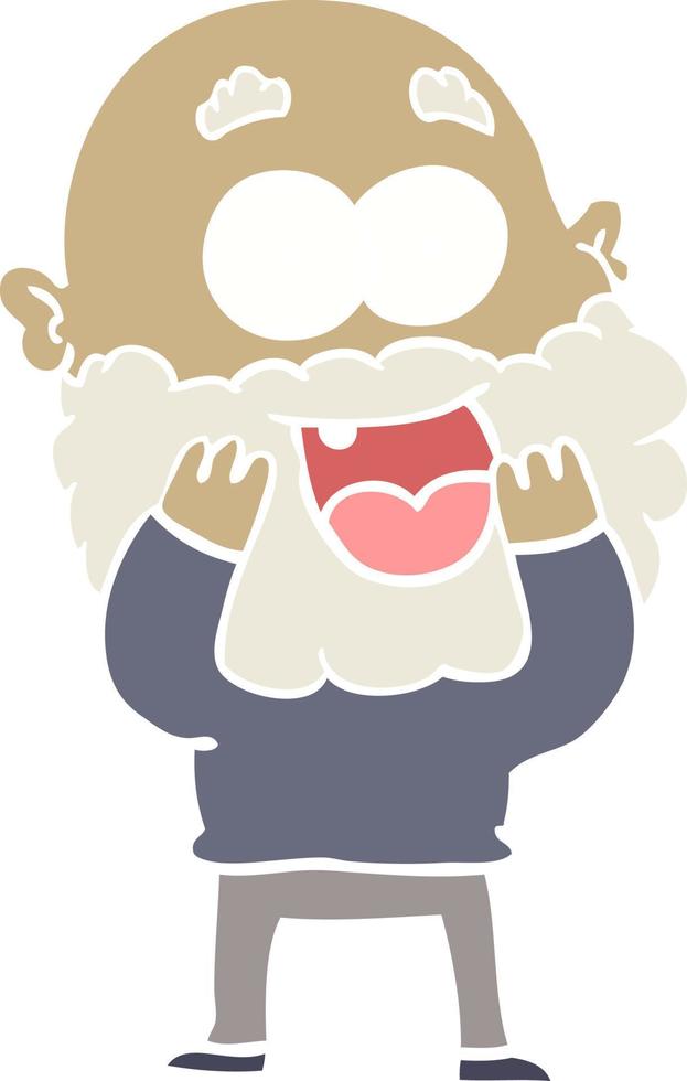 flat color style cartoon crazy happy man with beard gasping vector