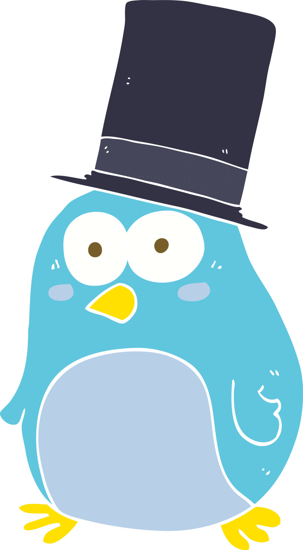 flat color illustration of a cartoon bird wearing top hat 12140516
