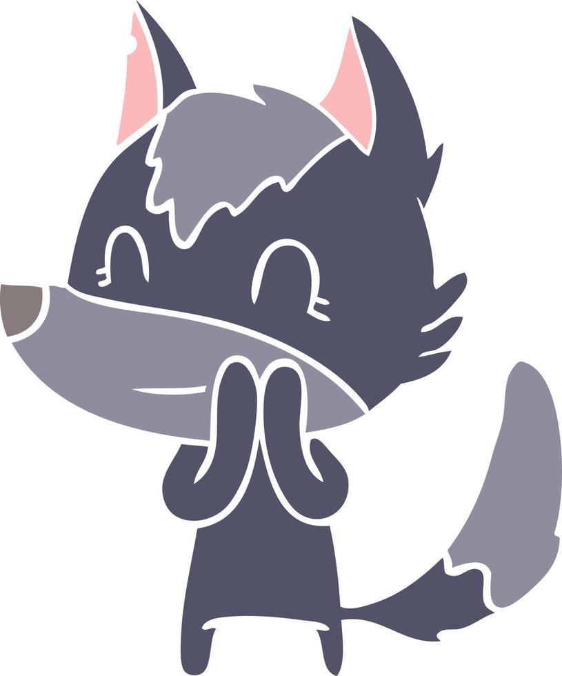 friendly flat color style cartoon wolf vector