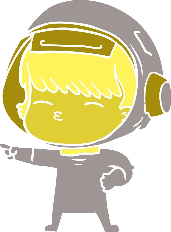 flat color style cartoon curious astronaut pointing vector