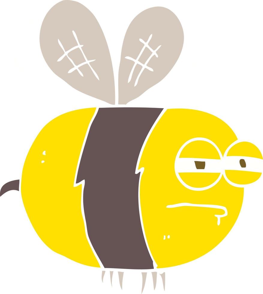 flat color illustration of a cartoon unhappy bee vector