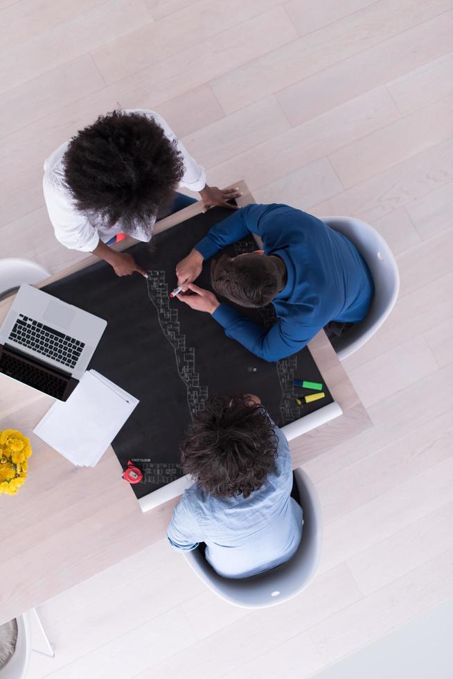 top view of Multiethnic startup business team on meeting photo