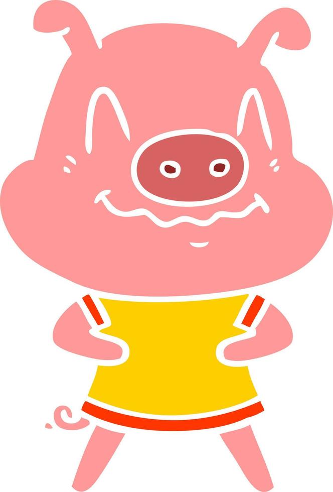 nervous flat color style cartoon pig vector