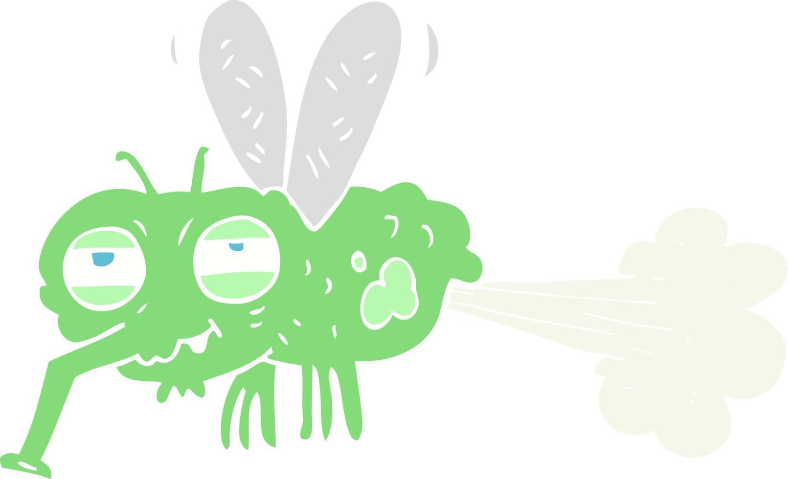 flat color illustration of a cartoon gross farting fly vector