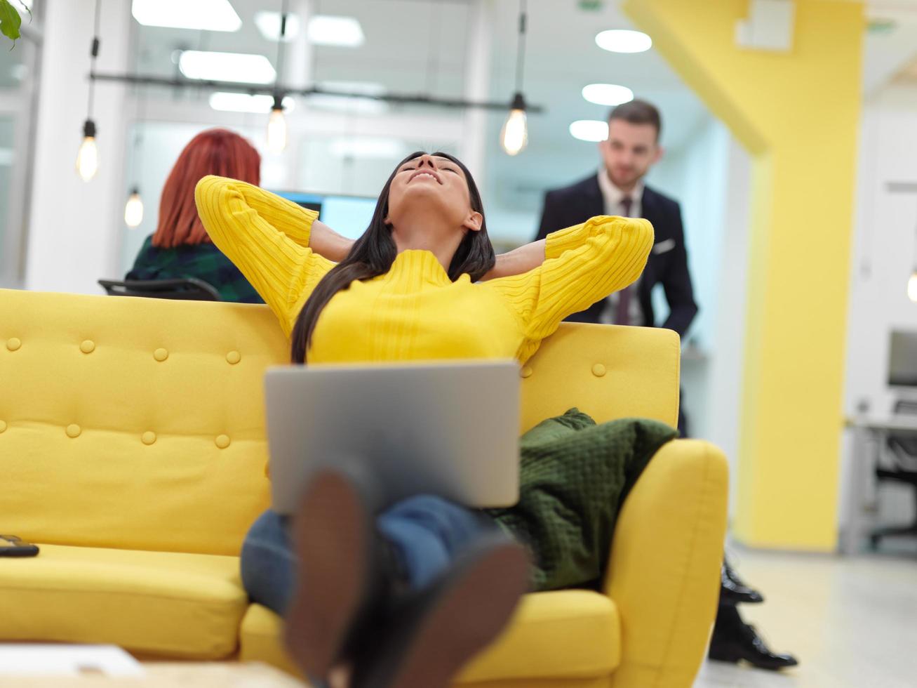 at work in creative modern coworking startup open space office photo