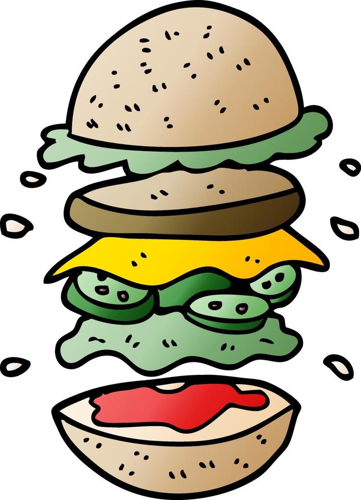 caricatura, garabato, enorme, hamburguesa vector