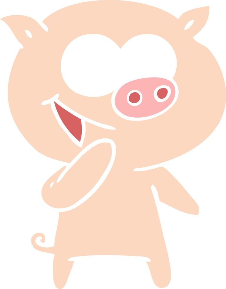 laughing pig flat color style cartoon vector