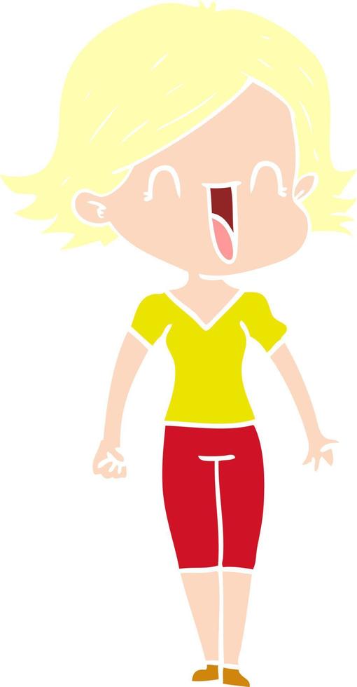 flat color style cartoon happy woman vector