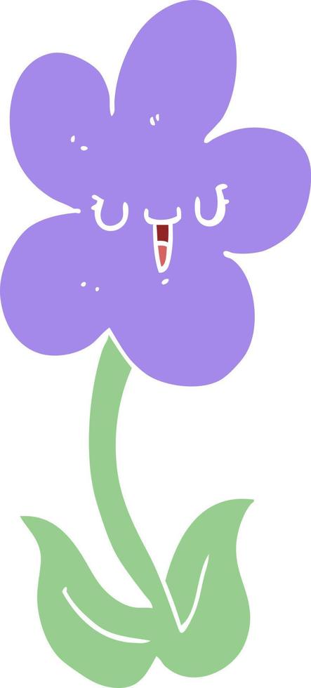 flor de dibujos animados de estilo de color plano con cara feliz vector