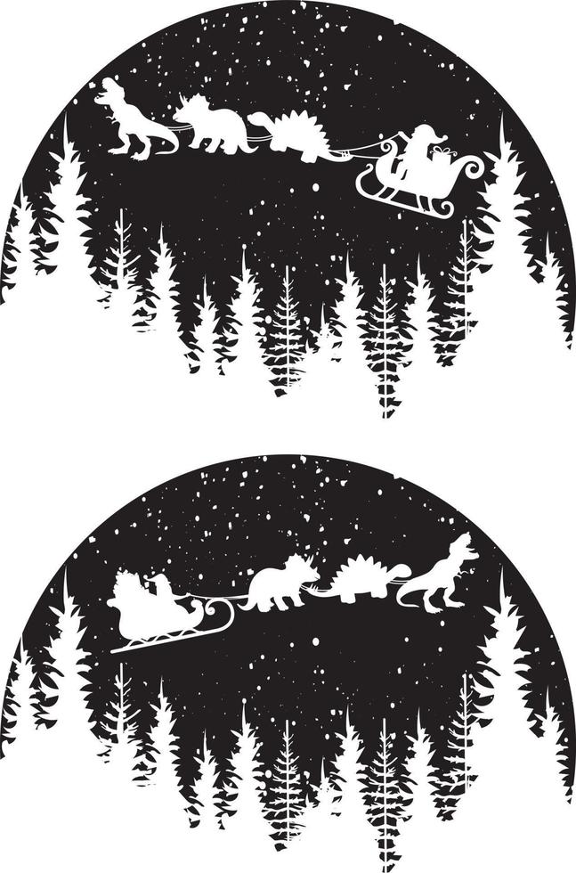 paseo en trineo de dinosaurios, escena navideña, santa, vacaciones navideñas, archivo de ilustración vectorial vector