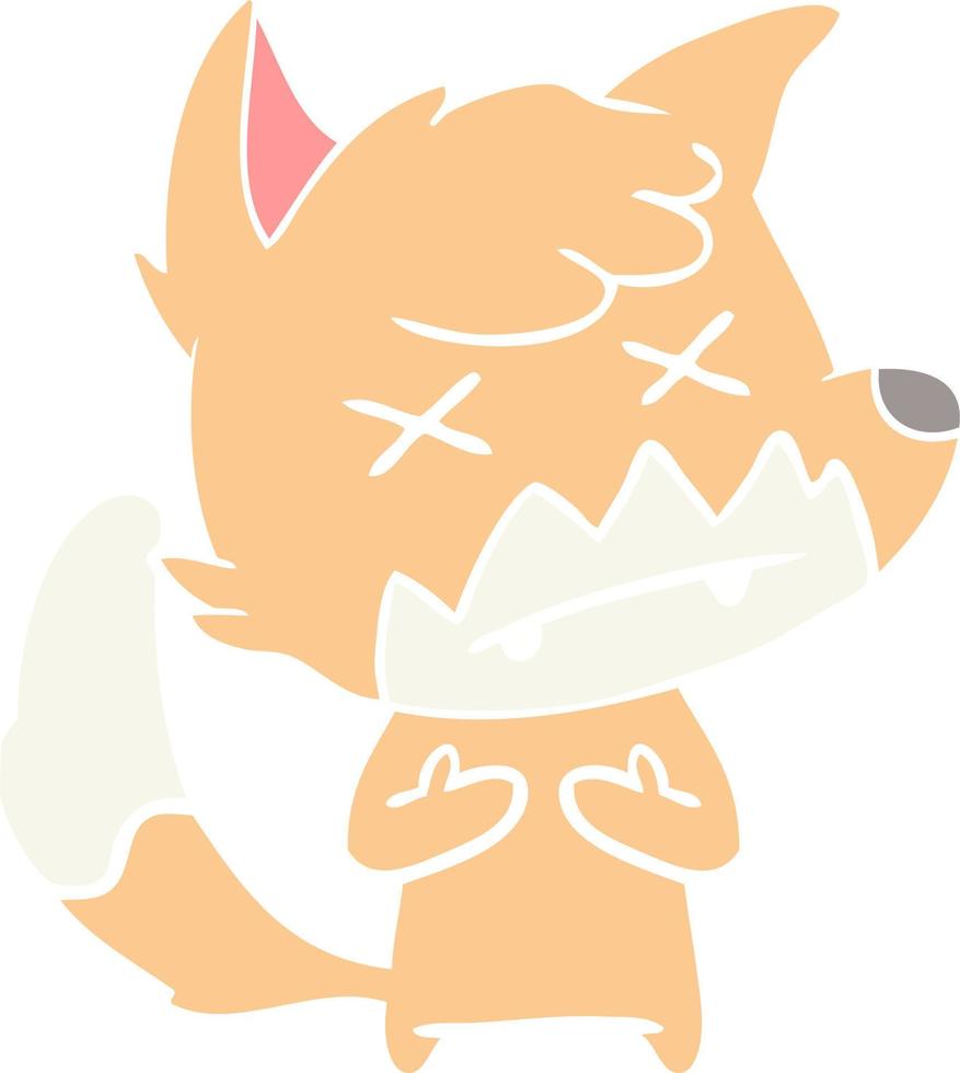 flat color style cartoon cross eyed fox vector