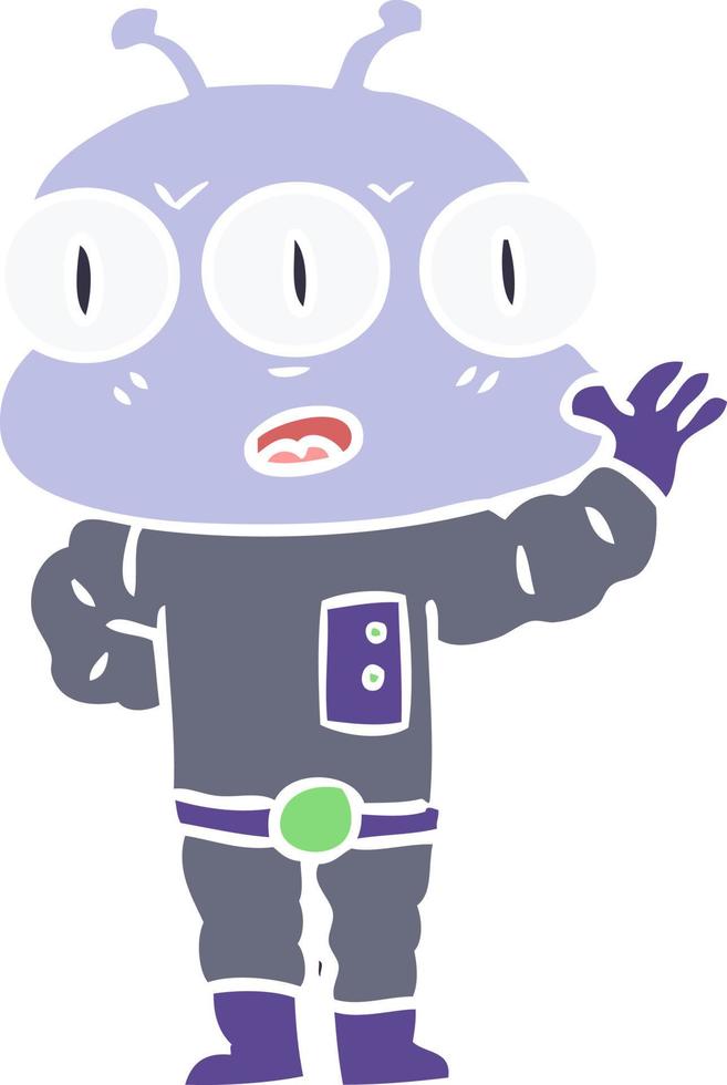 flat color style cartoon three eyed alien vector