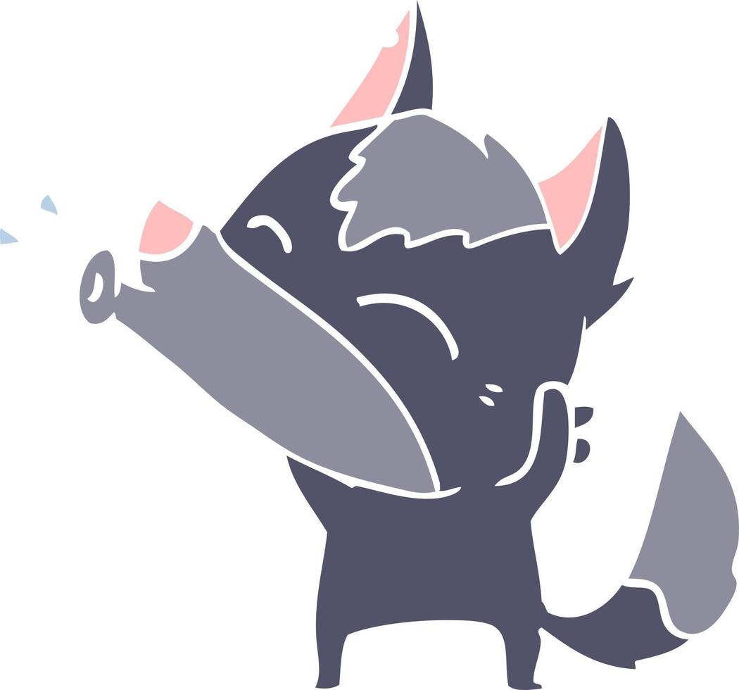 howling wolf flat color style cartoon vector