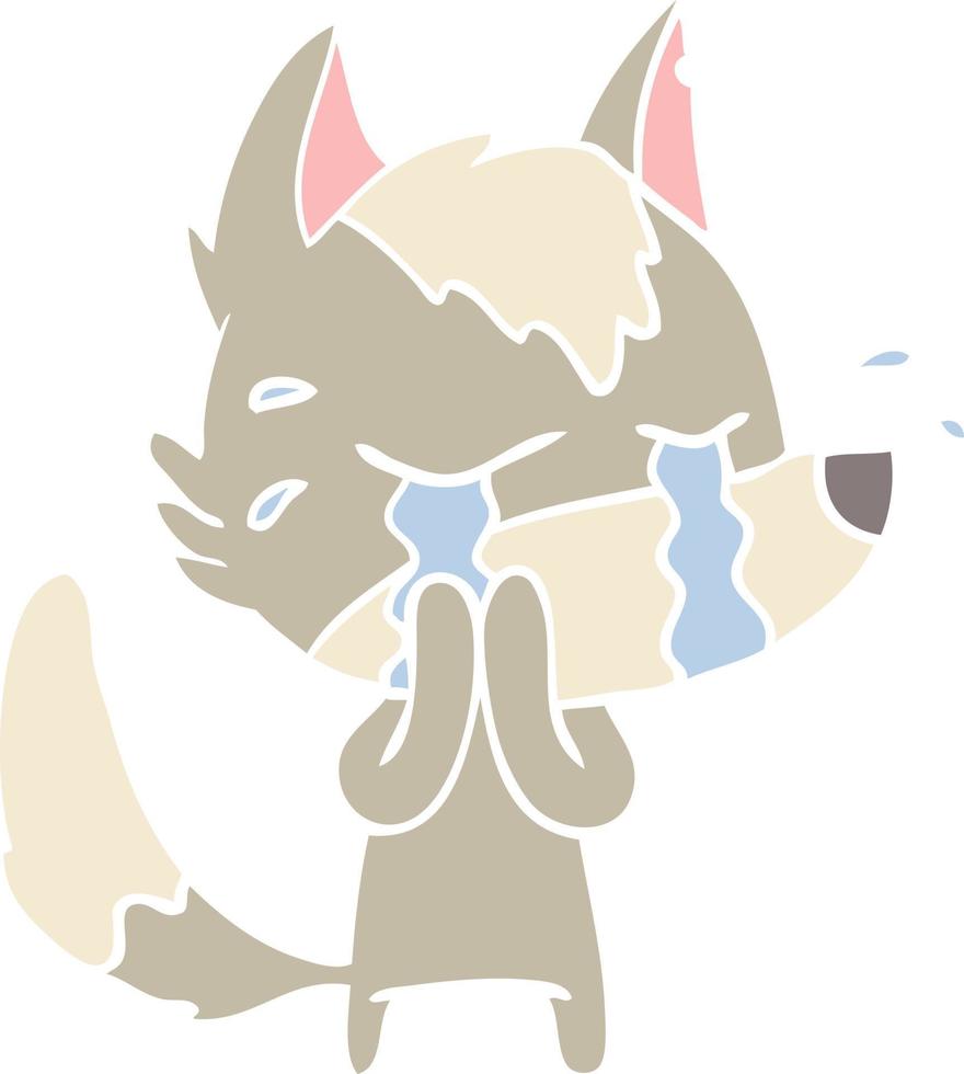 flat color style cartoon crying wolf vector