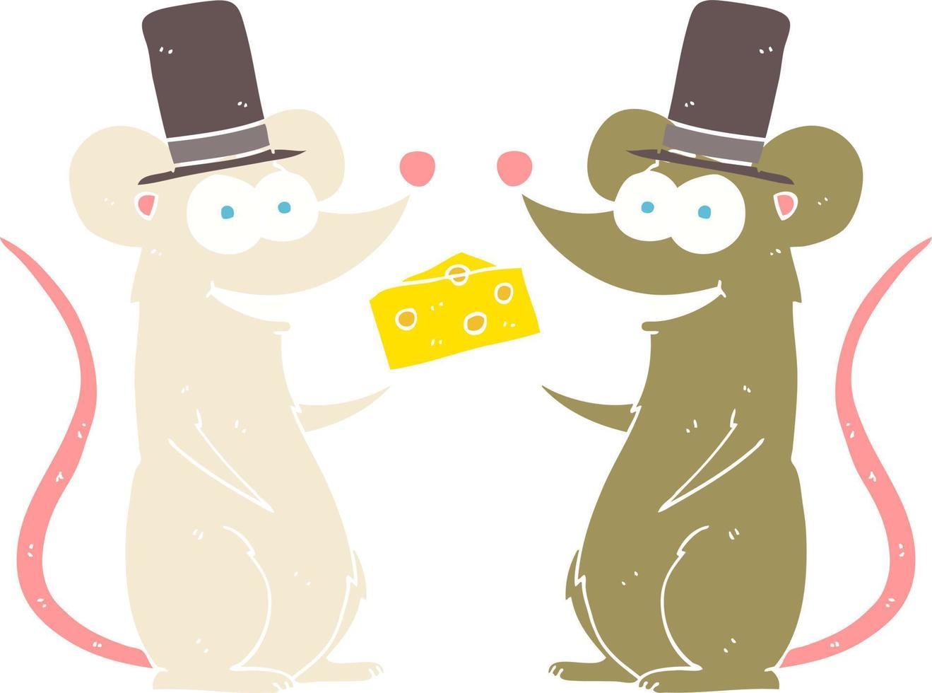 flat color illustration of a cartoon mice with cheese vector