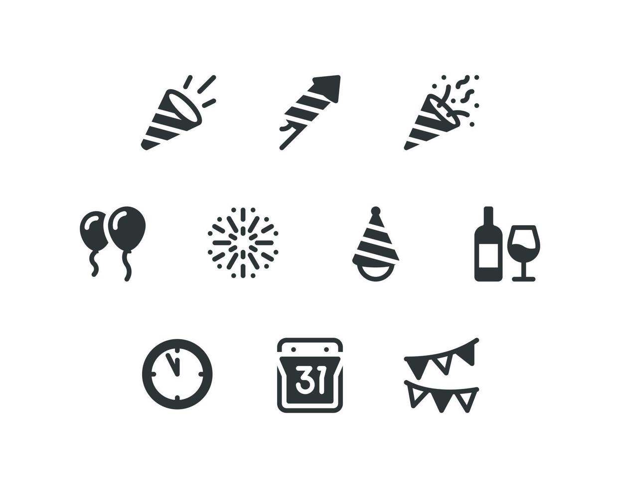 New year solid glyph icon set with party related icons vector