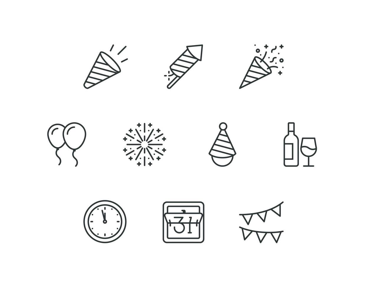 conjunto de iconos de línea de año nuevo con iconos relacionados con la fiesta vector