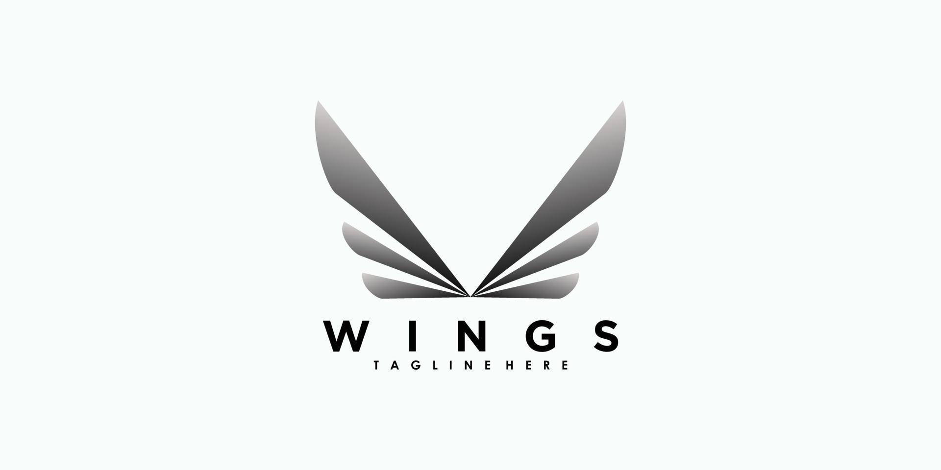 wings logo design with illustration premium vector