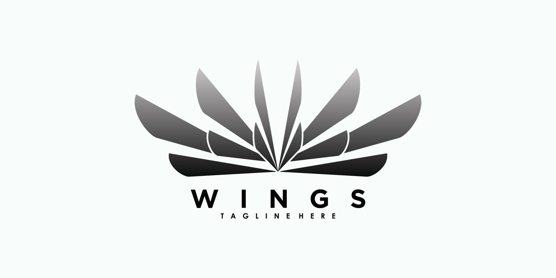 wings logo design with illustration premium vector