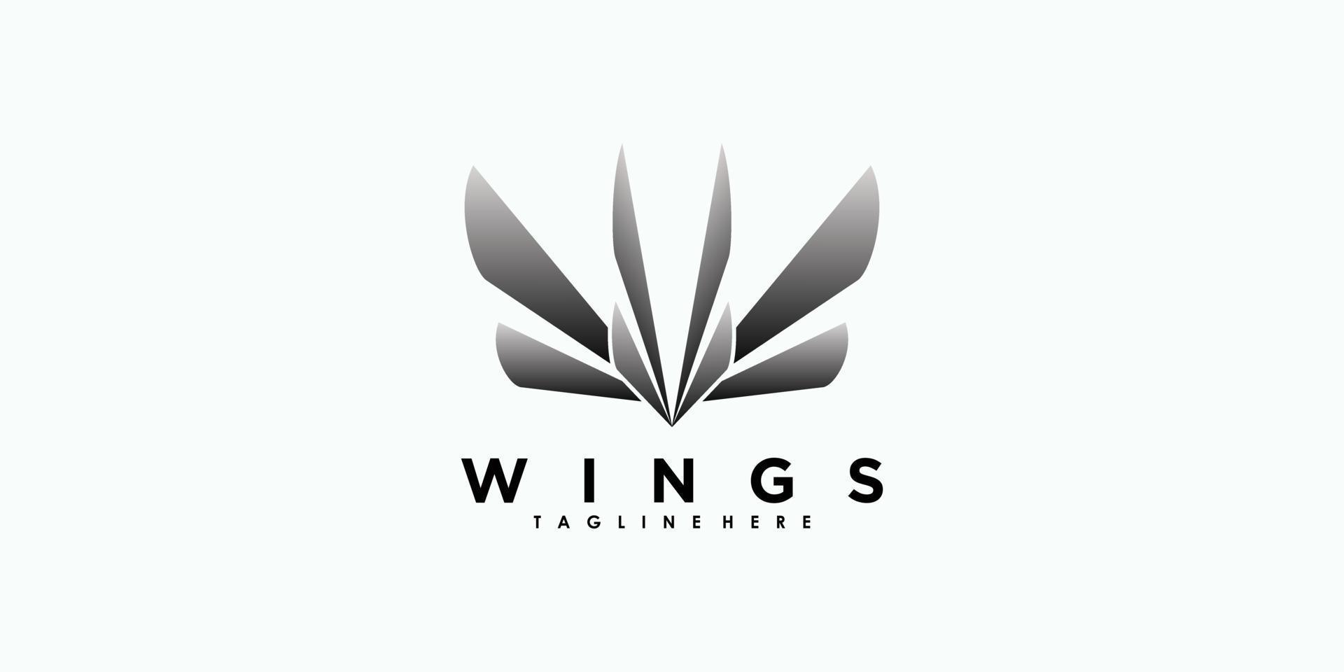 wings logo design with illustration premium vector