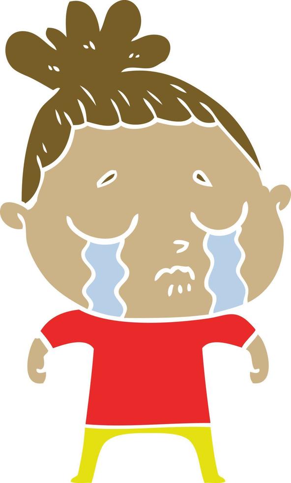 flat color style cartoon crying woman vector