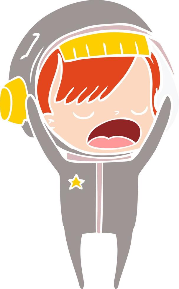 flat color style cartoon astronaut woman explaining vector