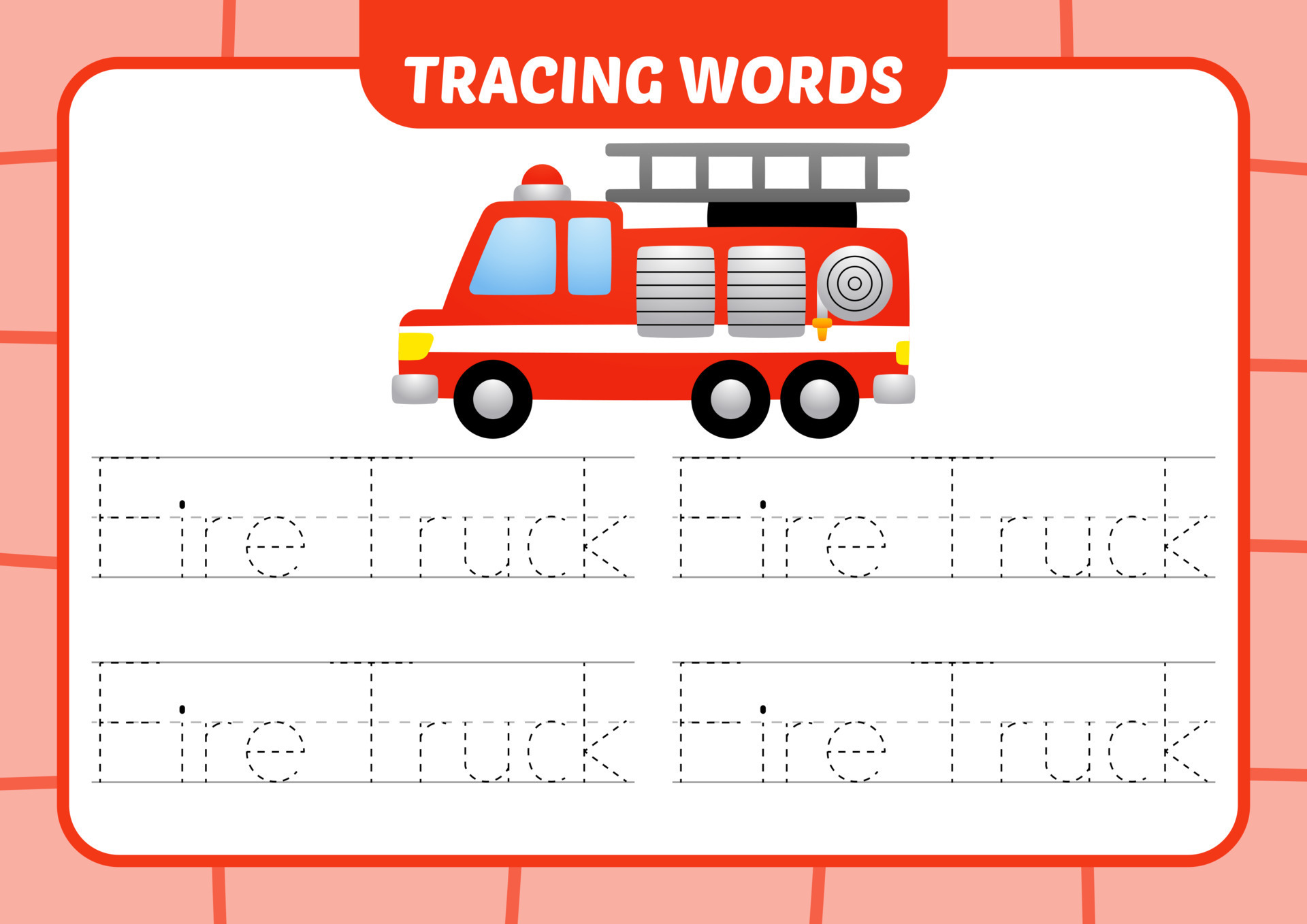 tracing words for kids, fire truck vector 12141927 Vector Art at Vecteezy