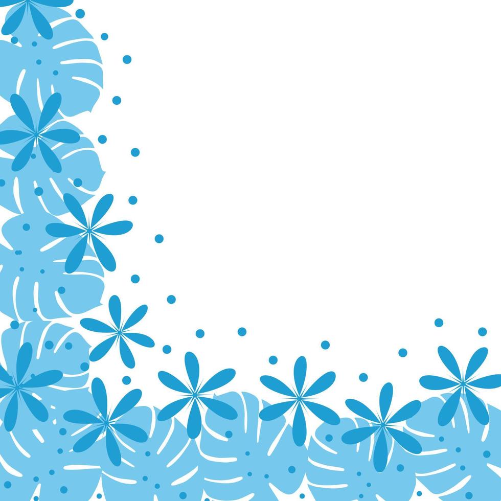 Bright Corner frame with hand drawn elements in trendy wintery hues with flowers. Copyspace. Isolate vector