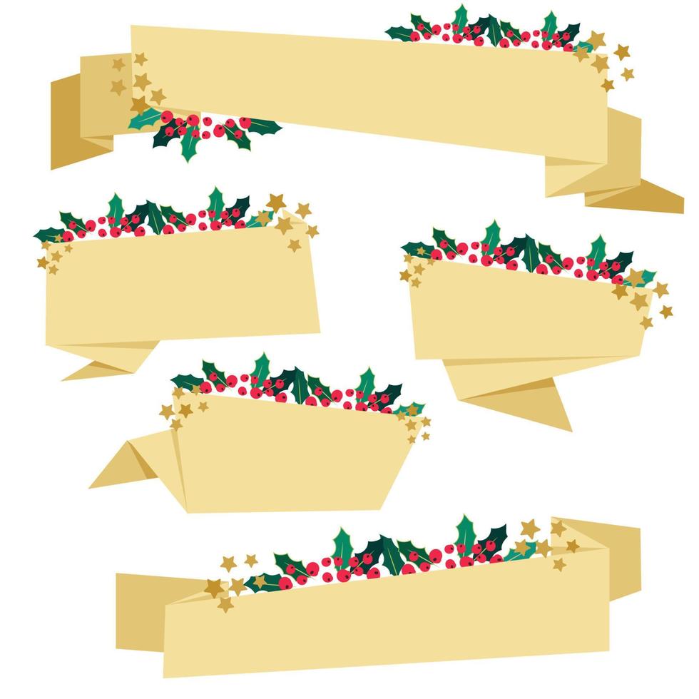 golden paper christmas berry banner collection eps10 vectors illustration