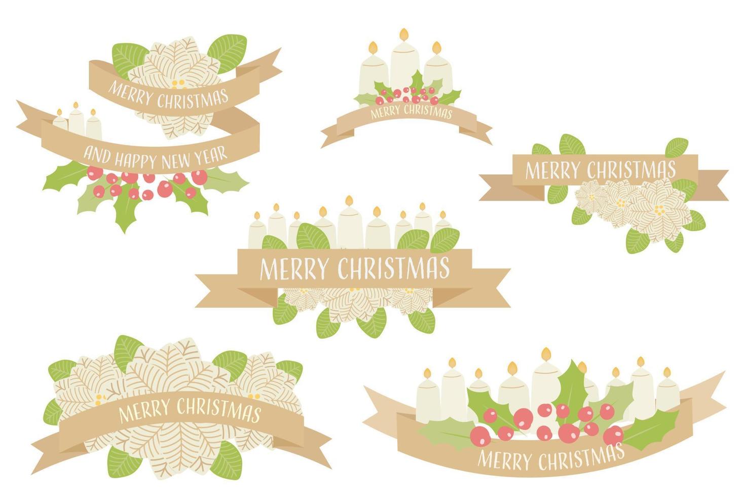 golden Christmas banner flower and candle collection eps10 vector illustration