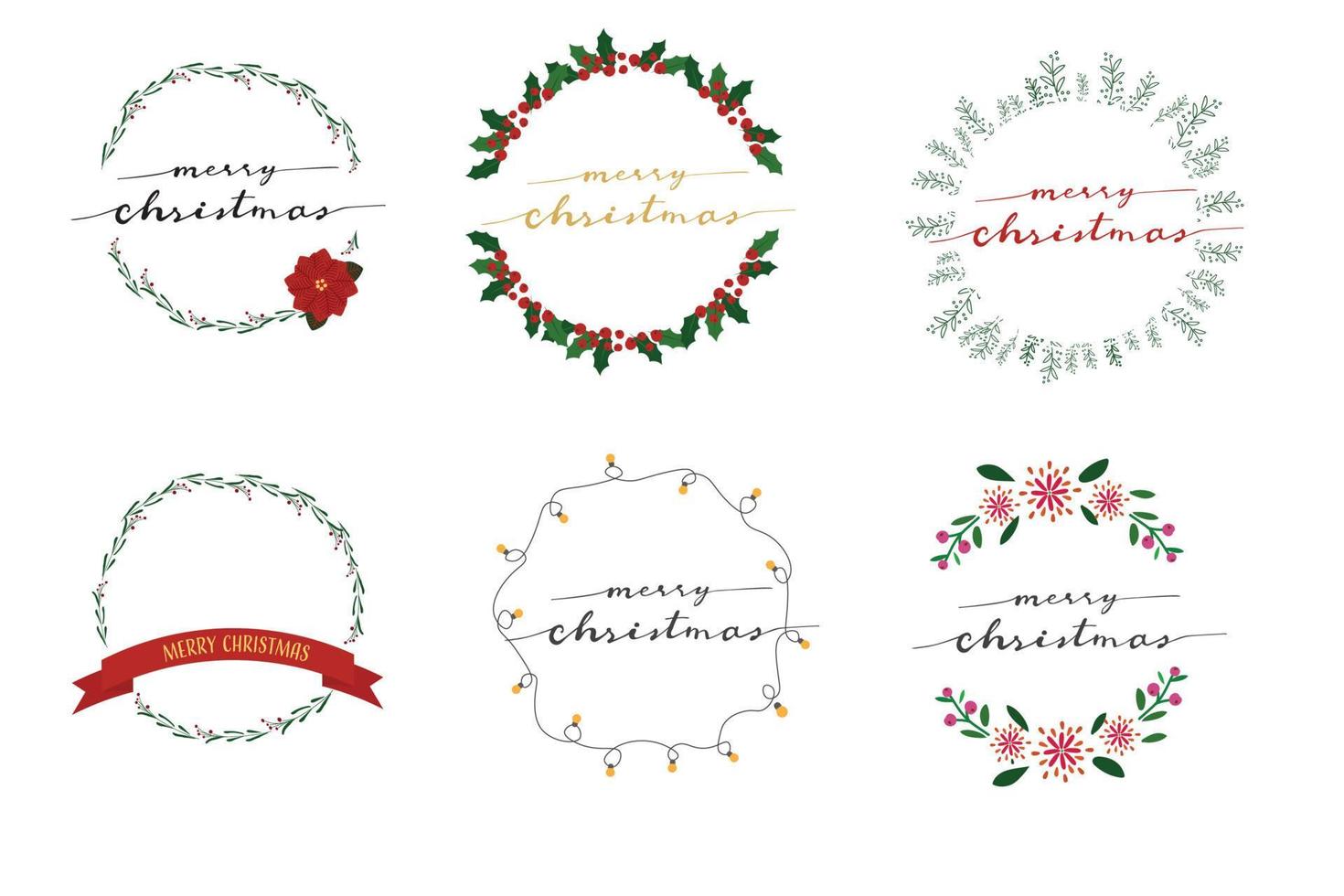 Christmas wreath frame with merry christmas calligraphy collection eps10 vector illustration