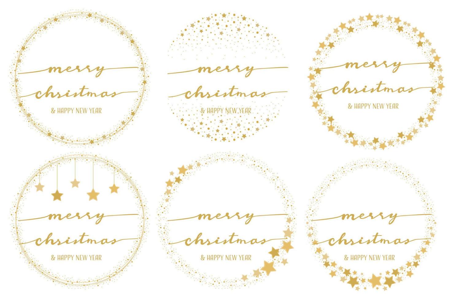 golden star wreath with hand written merry christmas calligraphy vector