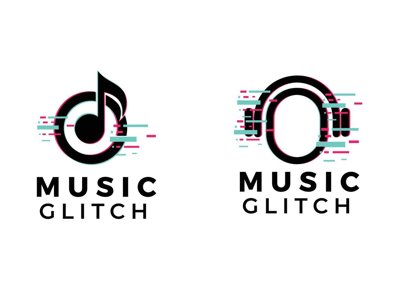 Music logo with glitch style vector template.