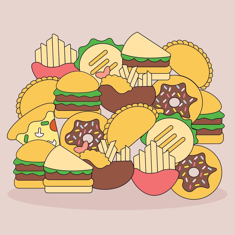 fast food with doodle style vector