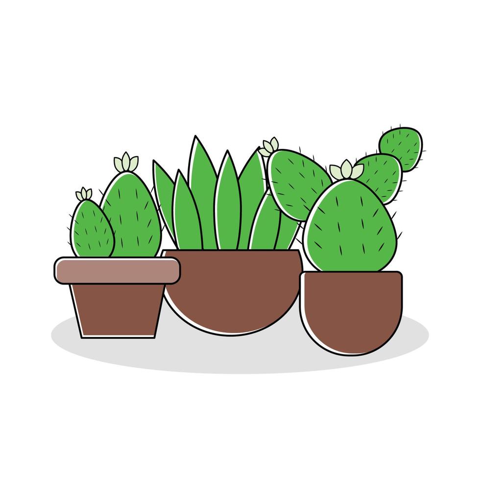 planta de cactus con maceta marrón aislada de fondo blanco vector