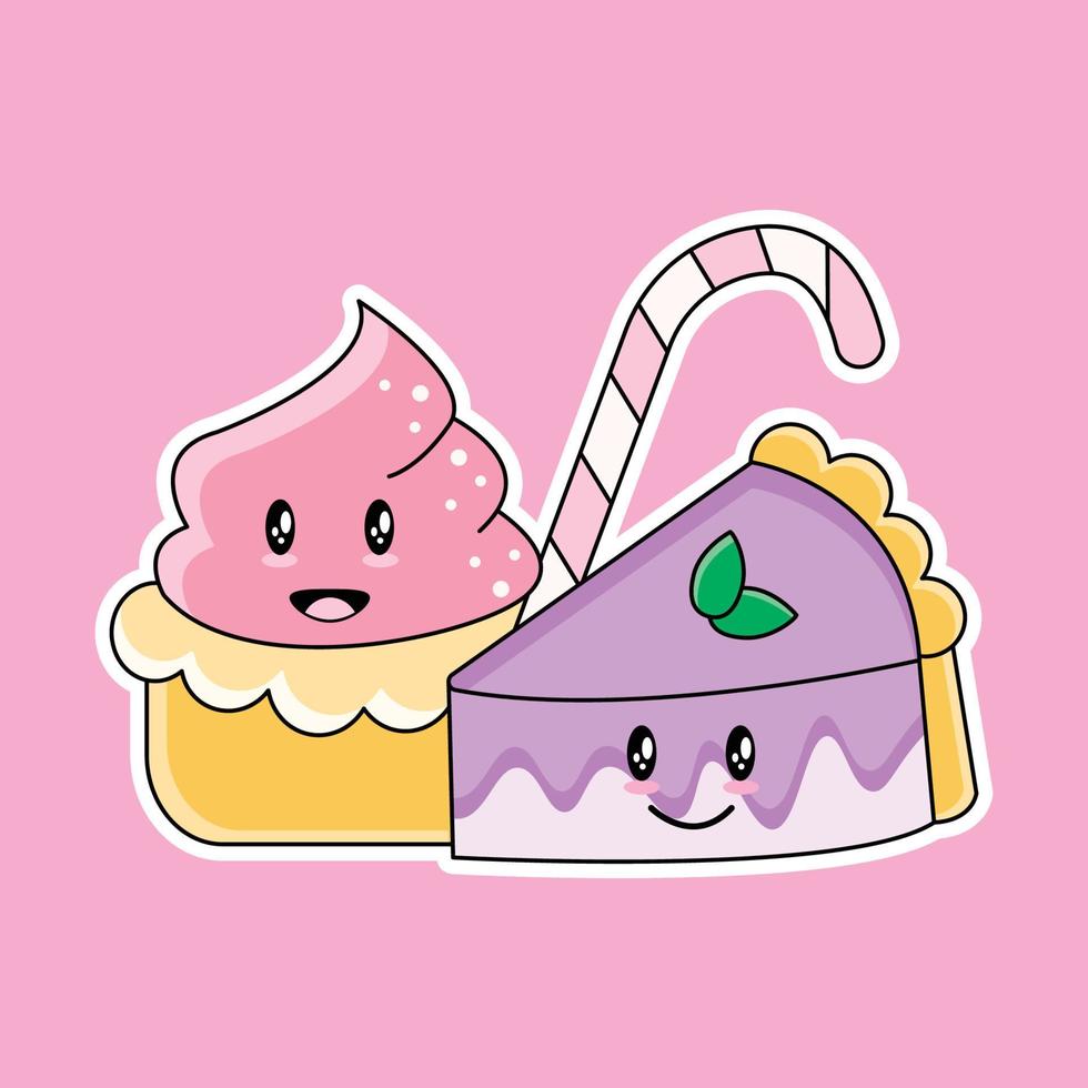 Strawberry ice cream and blueberry cake isolated on pink background vector