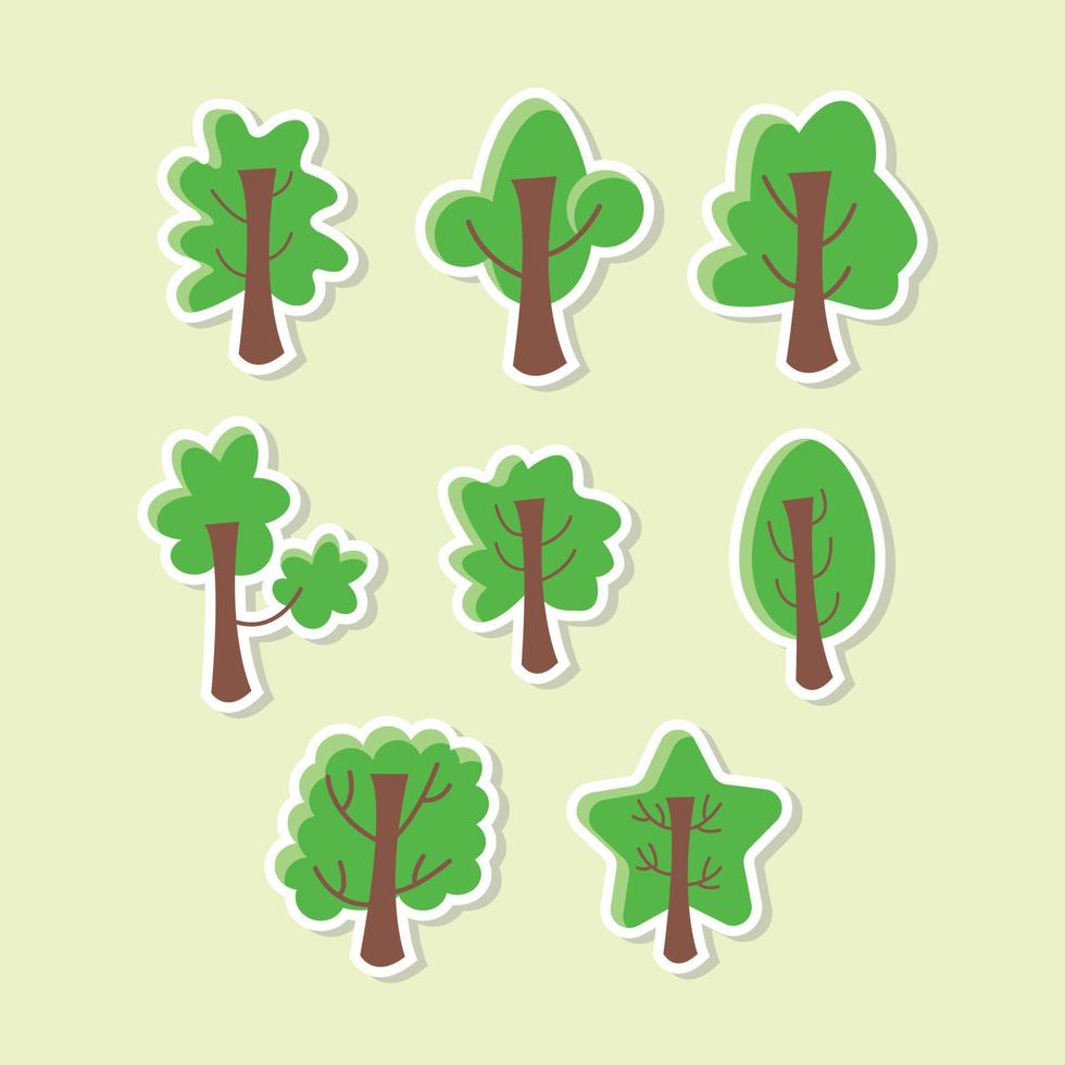 tipos de árboles aislados sobre fondo verde suave vector