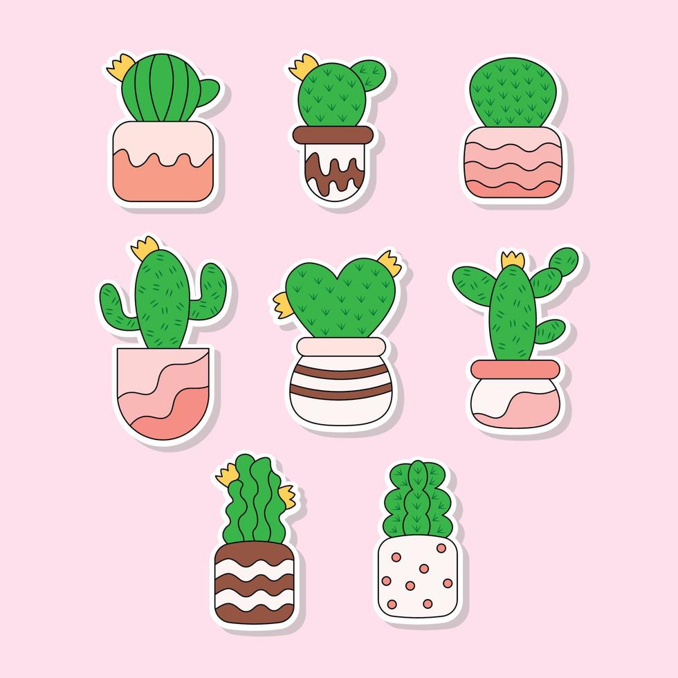 tipo de plantas de cactus con fondo rosa vector