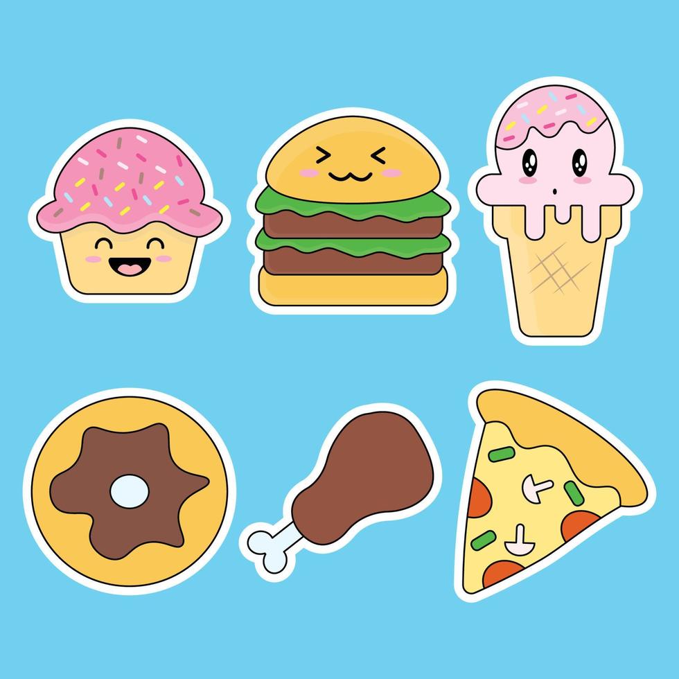 set of cute junk food isolated on blue background 12142045 Vector Art ...