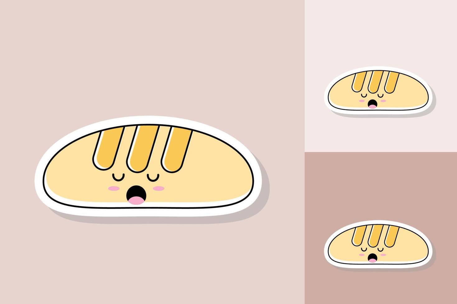 carácter kawai de comida con fondo de tono de color diferente vector