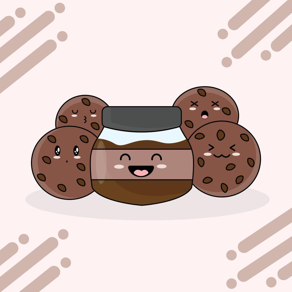 cuatro galletas y nutella de chocolate vector