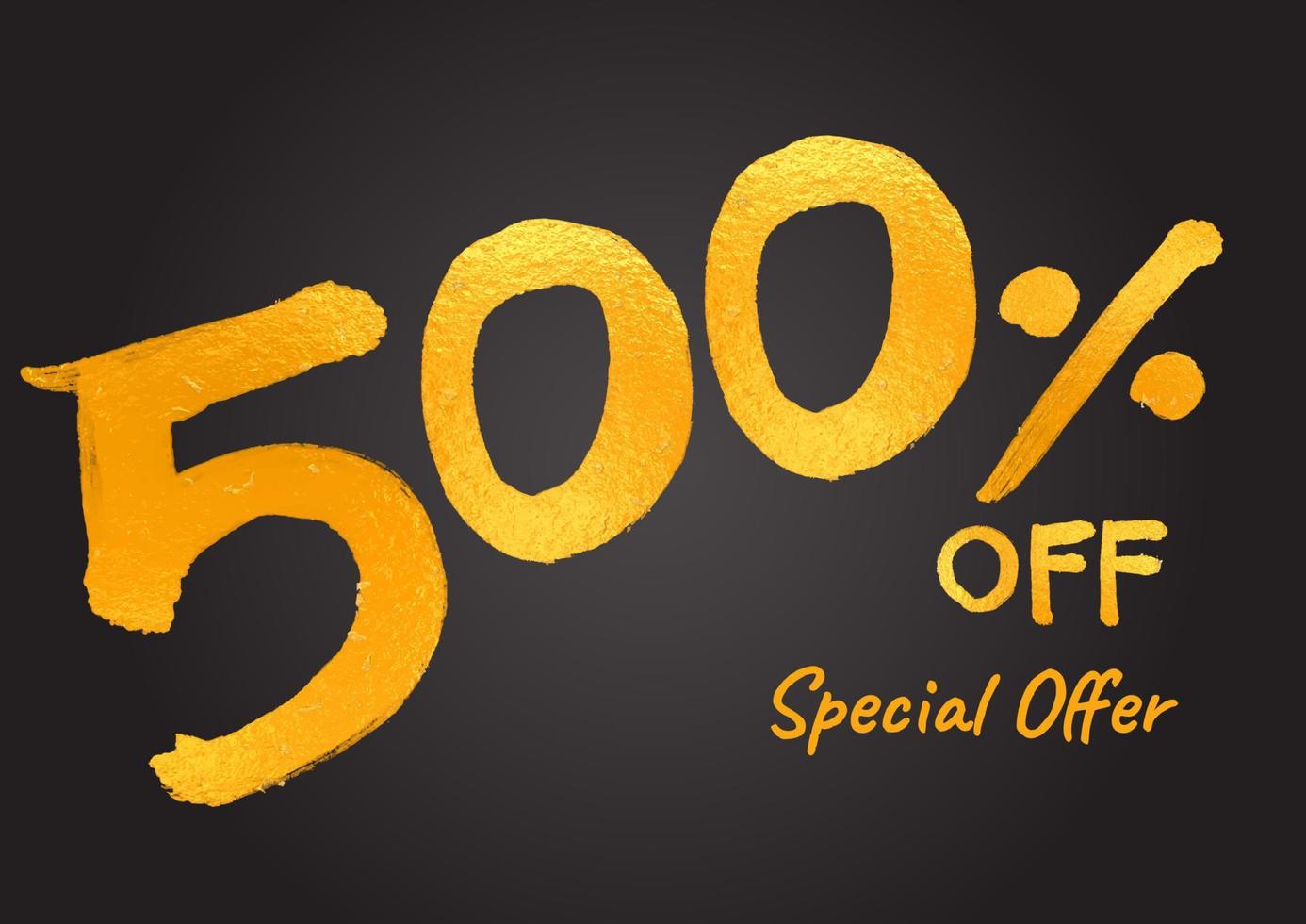 500 percent OFF. Special Offer Gold Lettering Numbers brush drawing hand drawn sketch. 500 percent Off Discount Tag, Sticker, Banner, Advertising. 500 percent number logo design vector illustration