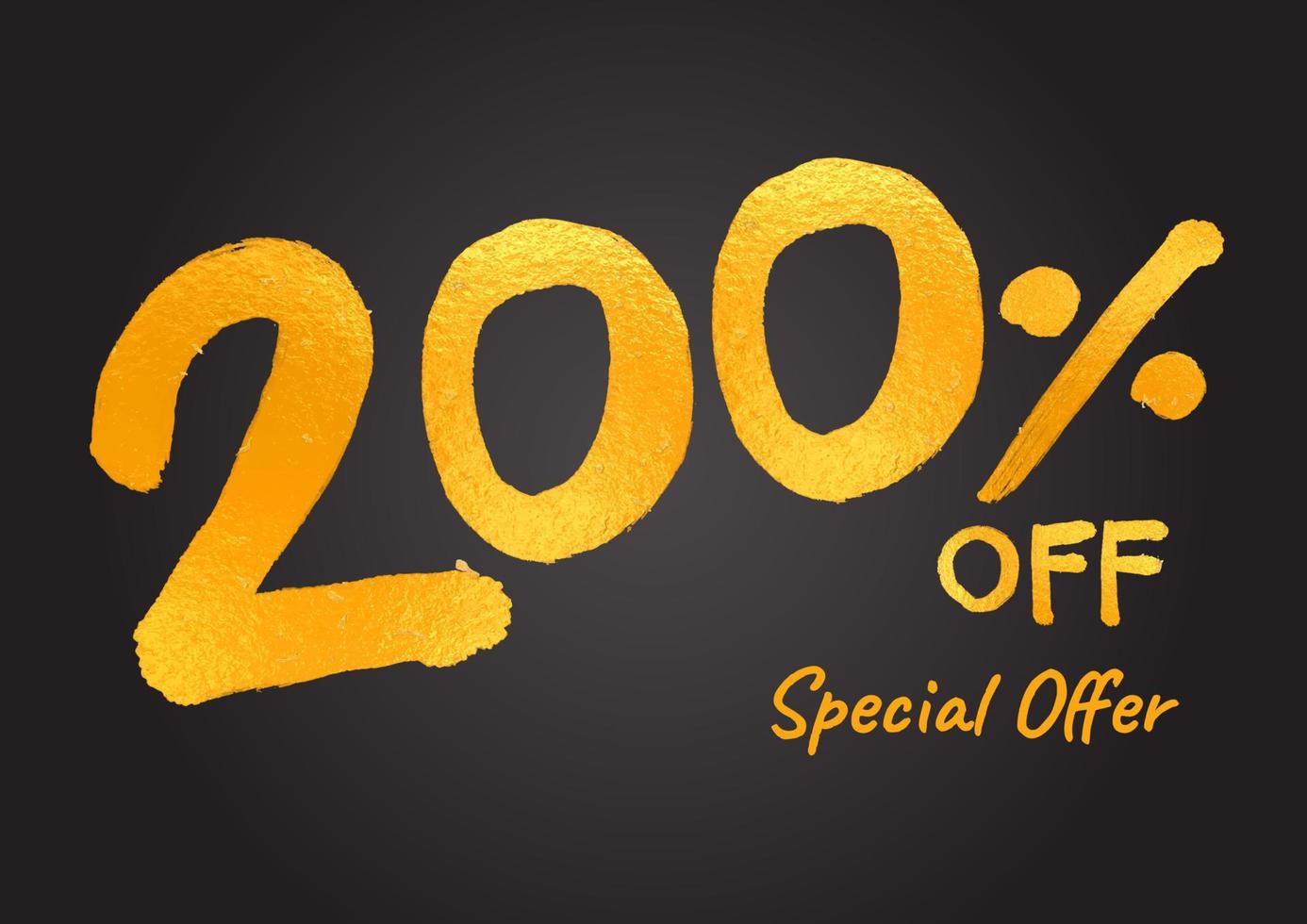 200 percent OFF. Special Offer Gold Lettering Numbers brush drawing hand drawn sketch. 200 percent Off Discount Tag, Sticker, Banner, Advertising. 200 percent number logo design vector illustration