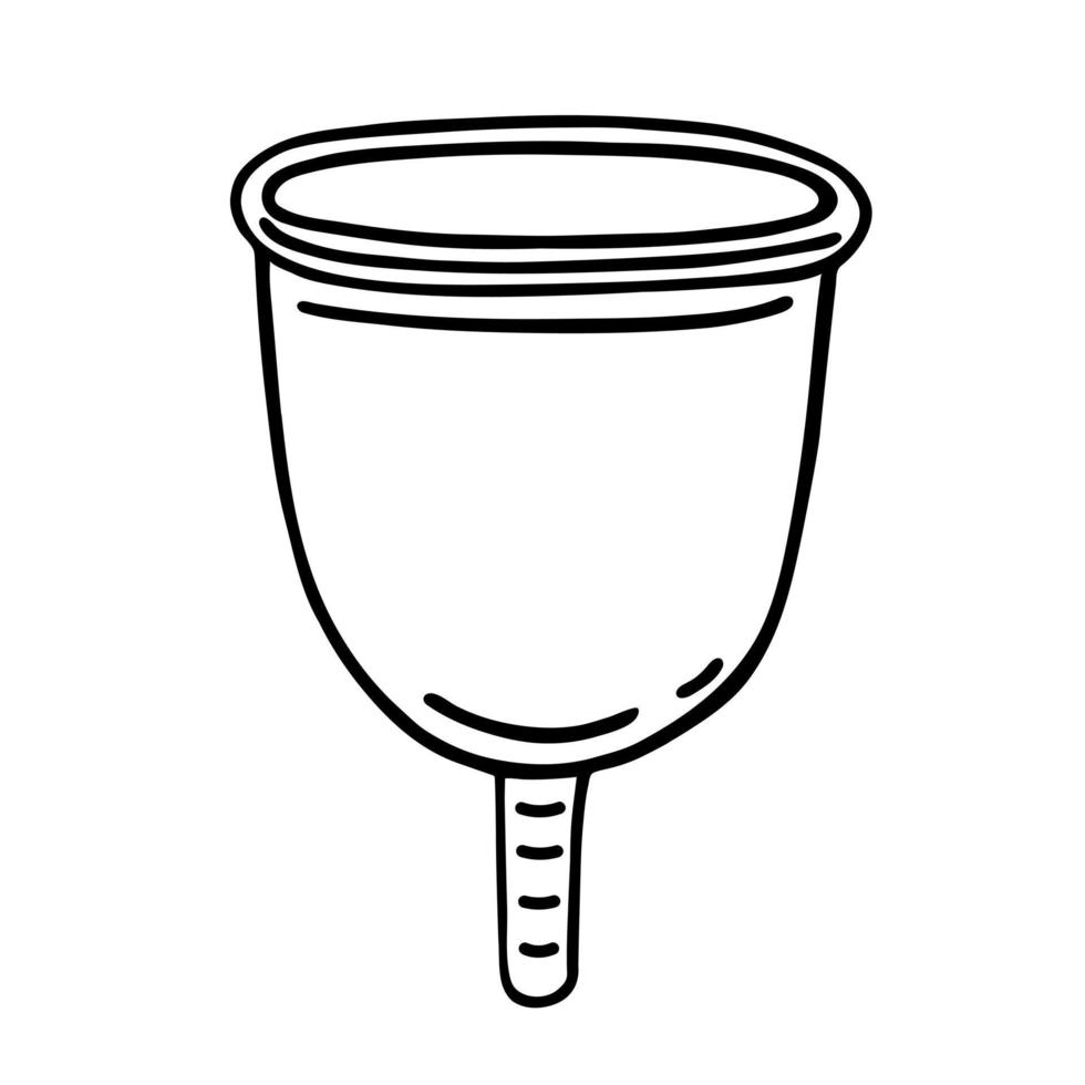 icono de vector de copa menstrual. ilustración dibujada a mano aislada en blanco. producto de higiene femenina, copa ecológica de silicona. cero desperdicio, herramienta de período menstrual. garabato simple, contorno. clipart para logotipo, impresión