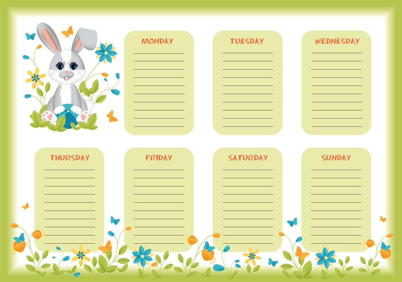 School weekly and daily planner with cute little rabbit or hare. vector