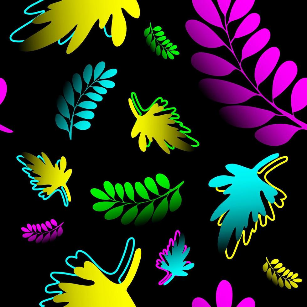 Seamless pattern. Colorful falling leaves on the black background. vector