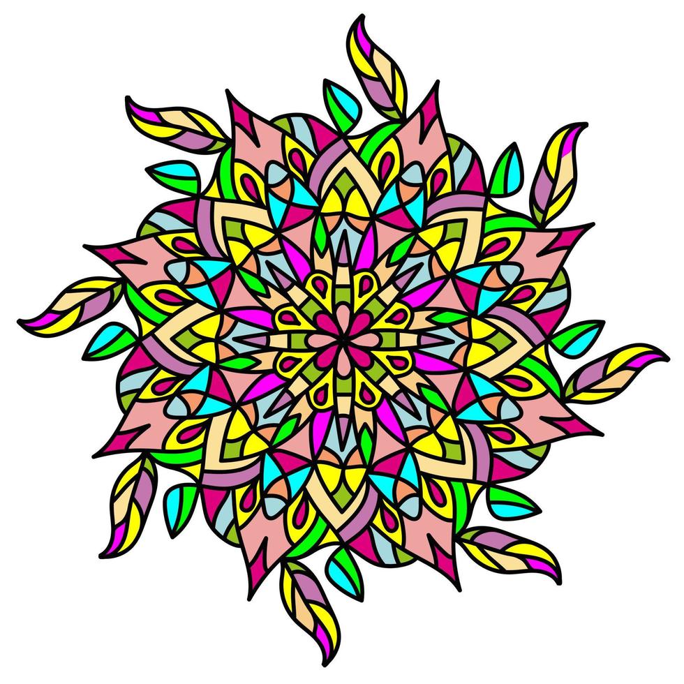 Colorful circular geometric ornament. Round mandala for coloring book page. vector