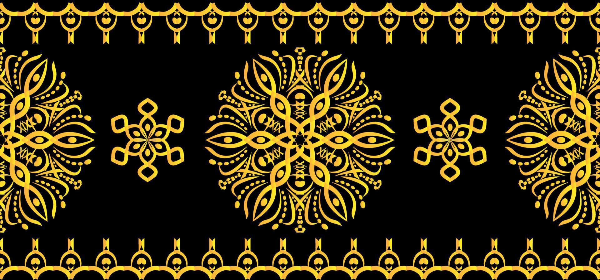 Seamless border with abstract ornament on black background. Round mandala. vector