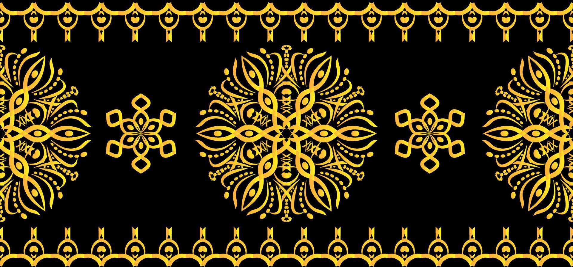 Seamless border with abstract ornament on black background. Round mandala. vector