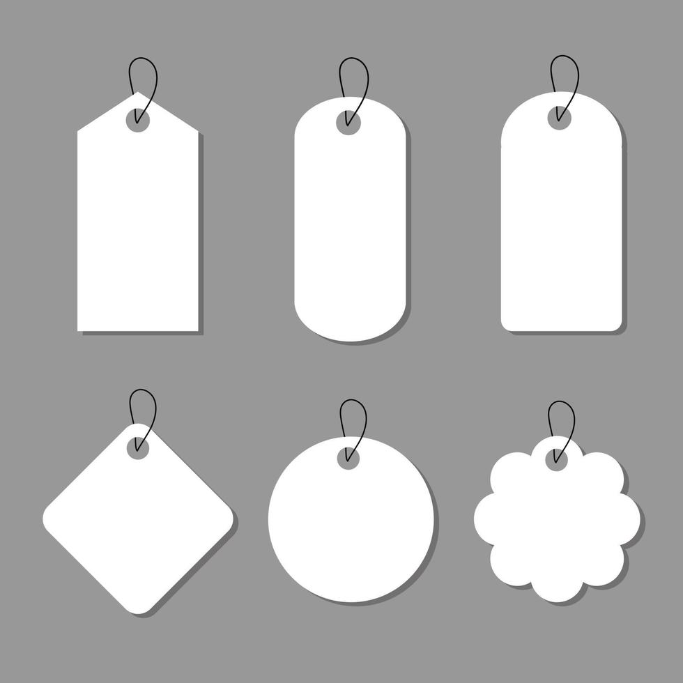 conjunto de etiquetas de precio en blanco en diferentes formas sobre fondo gris. vector